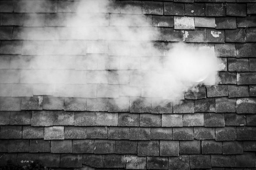 Steaming extractor vent in tiled cottage wall. Mortimer Berkshire UK. Monochrome Landscape. © P. Maton 2014 eyeteeth.net